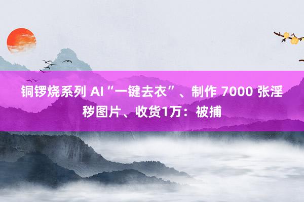 铜锣烧系列 AI“一键去衣”、制作 7000 张淫秽图片、收货1万：被捕